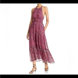 ALC Elera Tiered Silk Halter Midi Dress